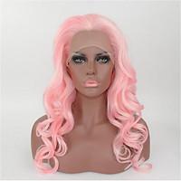 High Quality Heat Friendly Synthetic Hair Long Curly Pink Wig Best Natural Looking Pink Synthetic Lace Front Curly Wig For Women