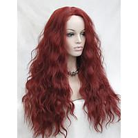 High Quality Heat Resistant Dark Red Wavy Lace Front Long Wig