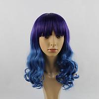 Highlight Purple Blue Ombre Color Fashion Hair Styling Body Wave Long Length Wigs