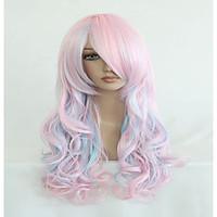 High Quality Blue Mix Pink 70cm Long Wavy Halloween Synthetic Cosplay Lolita Wig