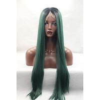 High Quality Synthetic Hair Dark Green Ombre Wigs For Women Deep Part Long Silk Straight Synthetic Lace Front Wig Heat Resistant