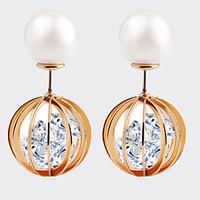 High Quality 2016 New Fashion Double Faced Artificial Pearl Stud Earrings Gold Plated Hollow Earrings Women Jewelry