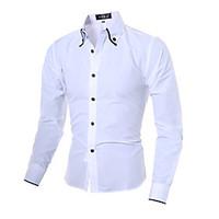 Hight Quality Men\'s Casual/Daily Simple Spring / Fall ShirtSolid / Color Block Shirt Collar Long Sleeve White / Black Cotton / Polyester Medium