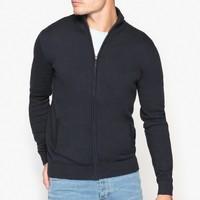 High Neck Zip-Up Cotton Cardigan