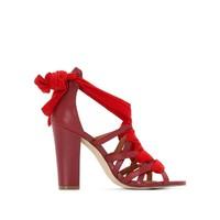 high heeled leather sandals with tie fastening