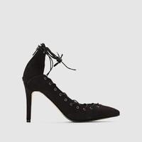 high heeled court shoes with eyelet detail