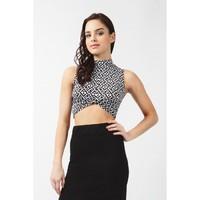 HIGH NECK PRINTED CROP TOP