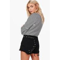 High Rise Stud Mom Denim Shorts - black