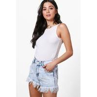 High Waist Extreme Fray Mom Shorts - blue