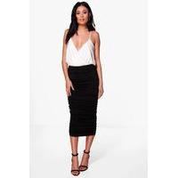 Highwaist Textured Rouched Midi Skirt - black