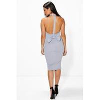 Highneck Bow Back Midi Dress - grey