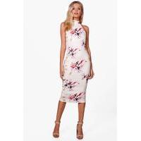 High Neck Racer Floral Midi Dress - multi