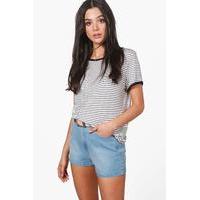 High Rise Denim Mom Shorts - blue