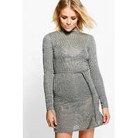 High Neck Knitted Dress - khaki