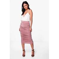 Highwaist Textured Rouched Midi Skirt - rose