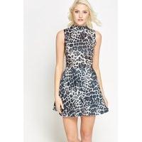 high neck animal printed skater dress