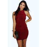 High Neck Slinky Mini Dress - berry