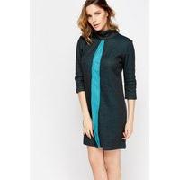 high neck colour panel knitted dress