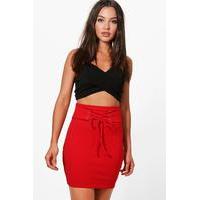 Highwaist Lace Up Front Mini Skirt - red