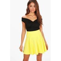 High Waist Fit & Flare Mini Skirt - lemon