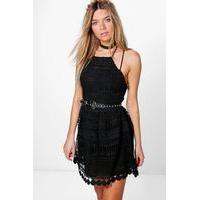 high neck crochet lace dress black