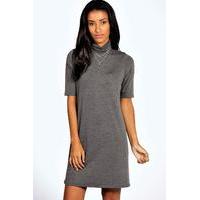 high neck t shirt dress charcoal