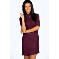 High Neck T Shirt Dress - berry