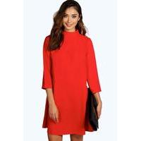 High Neck 3/4 Sleeve Shift Dress - red