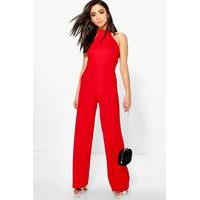 High Neck Wide Leg Jumpsuit - red