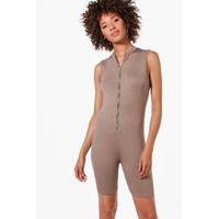 high neck zip up skinny playsuit mocha