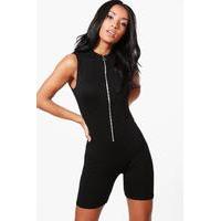 High Neck O Ring Zip Unitard - black