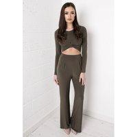 high waisted flared trousers in khaki