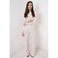 High Waisted Flared Trousers in Pink