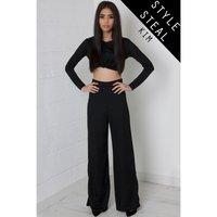 High Waisted Flared Trousers in Black