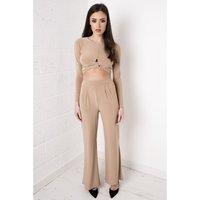 High Waisted Flared Trousers in Camel