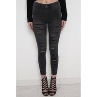 high waisted ripped skinny jeans in dark grey