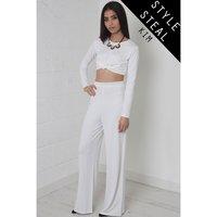 High Waisted Flared Trousers in White