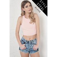 High Waisted Acid Wash Denim Shorts