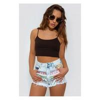 High Waisted Aztec Denim Shorts