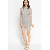 high neck lace overlay dress