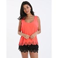 Himba Laser Cut Detail Top - Neon Coral