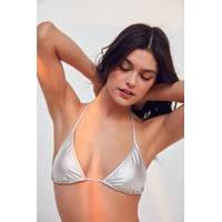 high shine strappy triangle bikini top silver