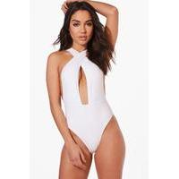 high waist halterneck wrap swimsuit white