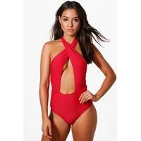 High Waist Halterneck Wrap Swimsuit - red