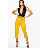 High Waist Belted Cropped Trousers - ochre