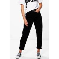 High Rise Roll Hem Mom Jeans - black