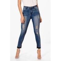 high waist let down hem skinny jeans mid blue