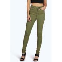 High Rise Skinny Jeans - khaki