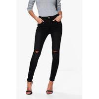 high rise distressed skinny jeans black