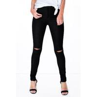 high waist stretch basic tube jeans black